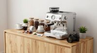 cluttered coffee station accessories