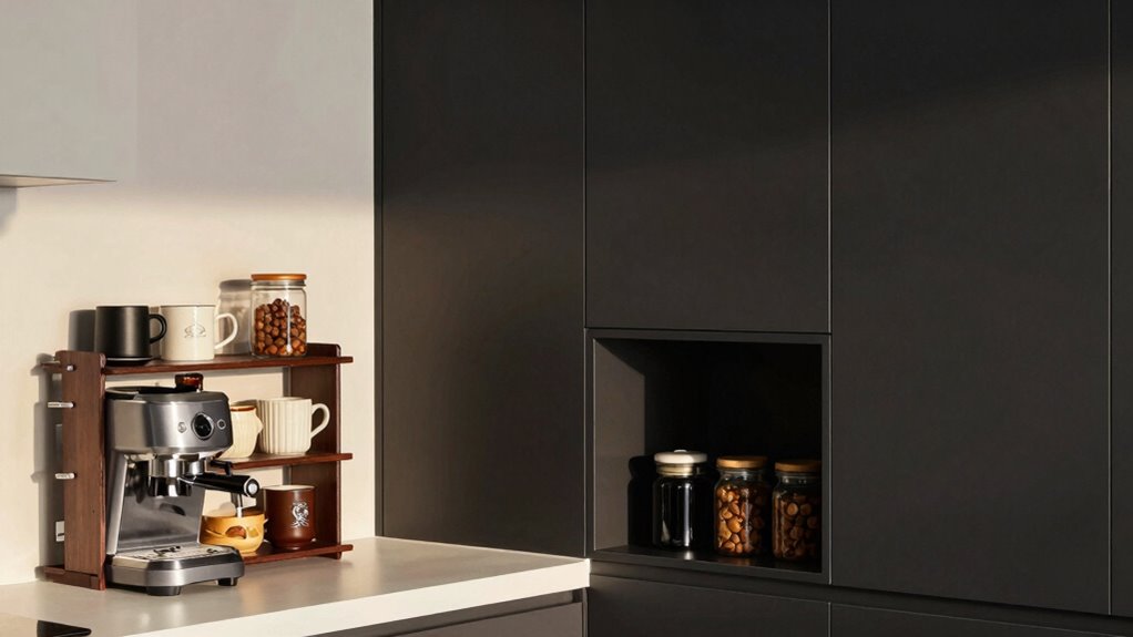 open shelves or cabinets