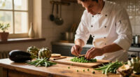 Lamb with peas and broad beans, caponata and vignarola: Conor Gadd’s recipes for Italian-style spring vegetables