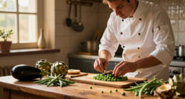 Lamb with peas and broad beans, caponata and vignarola: Conor Gadd’s recipes for Italian-style spring vegetables