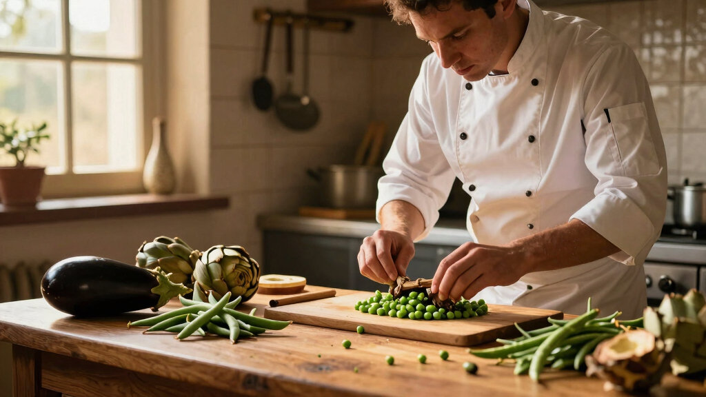Lamb with peas and broad beans, caponata and vignarola: Conor Gadd’s recipes for Italian-style spring vegetables