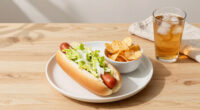 hot dogs with vinegared iceberg and potato chips