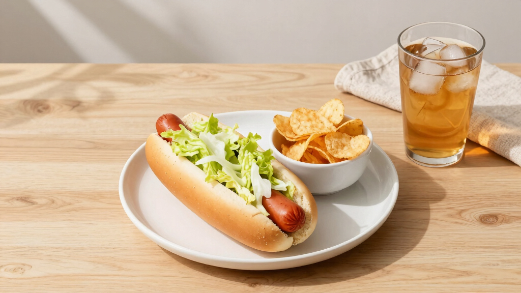 hot dogs with vinegared iceberg and potato chips